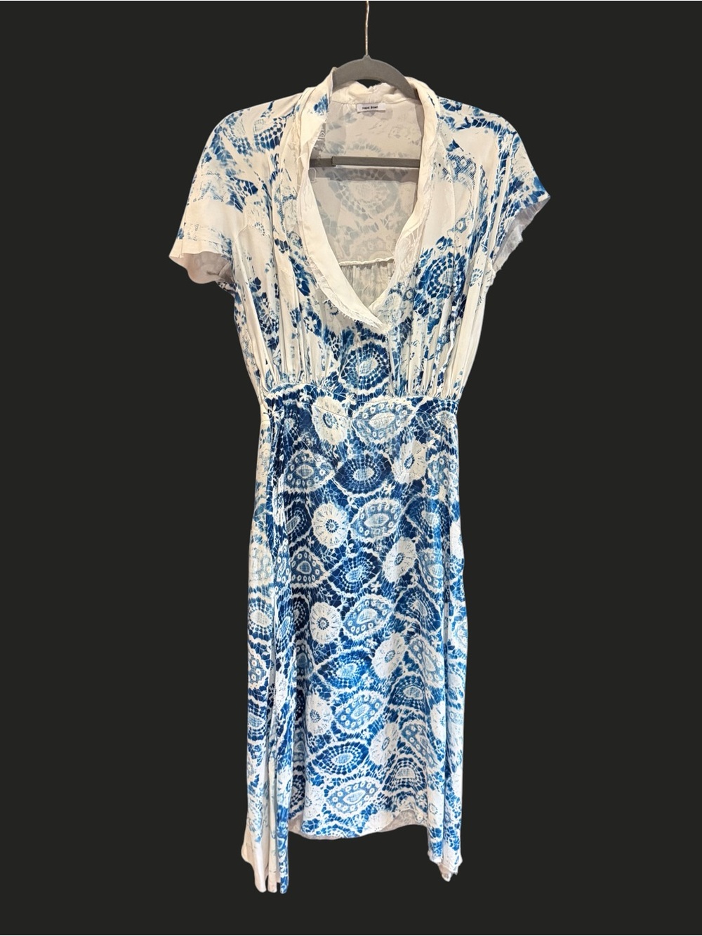 HAZEL BROWN Hand Printed Blue Tie Dye Cupro Midi Dress 1 S